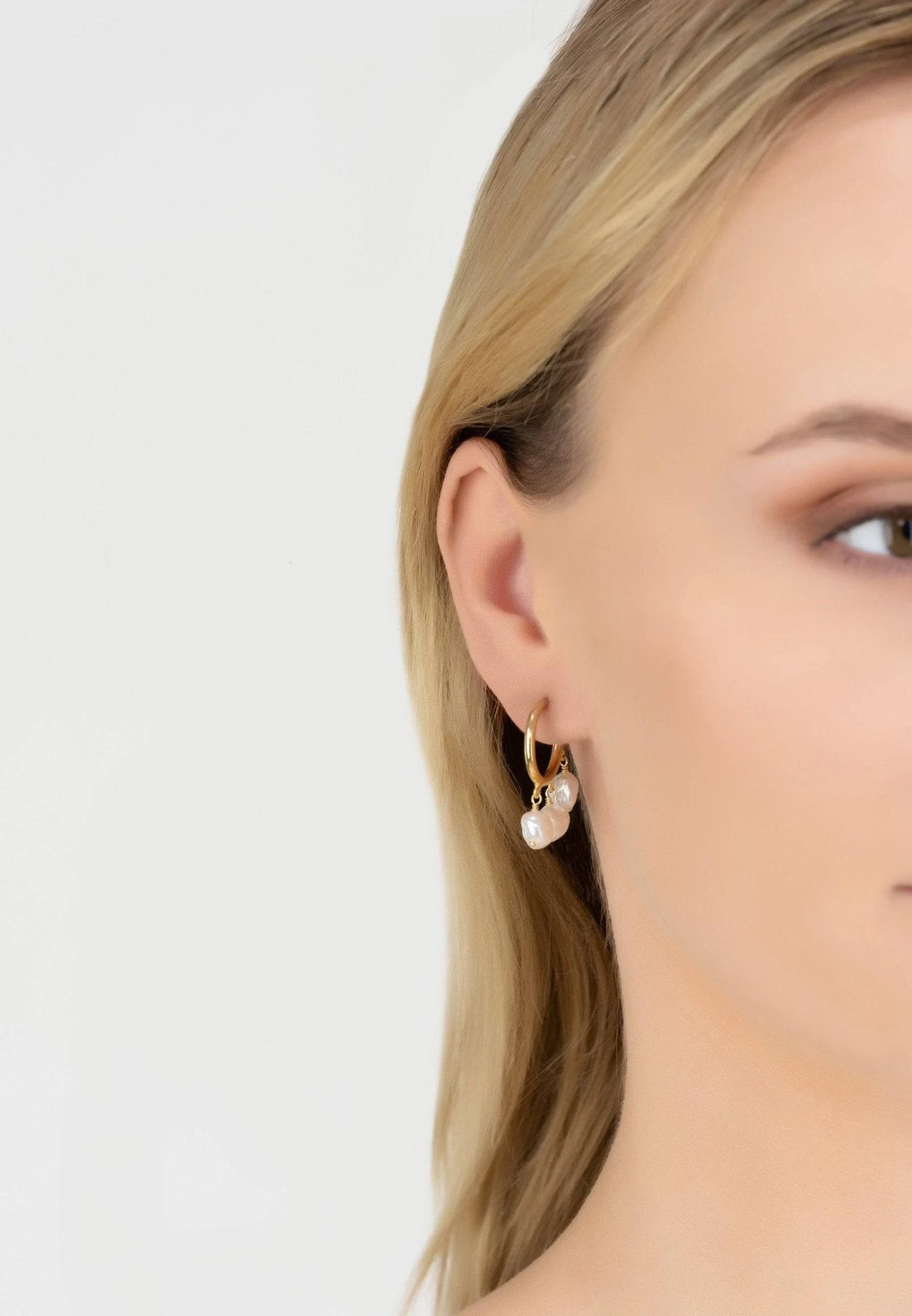 Latelita Pearl Cluster Drop Hoop Earrings Gold 2 Latelita Pearl Cluster Drop Hoop Earrings Gold - Image 2