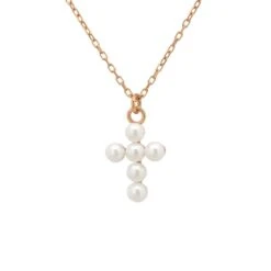 Latelita Pearl Cross Necklace Rosegold