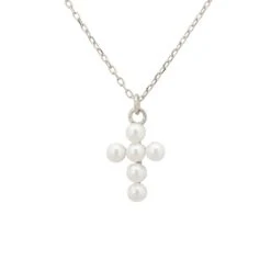 Latelita Pearl Cross Necklace Silver