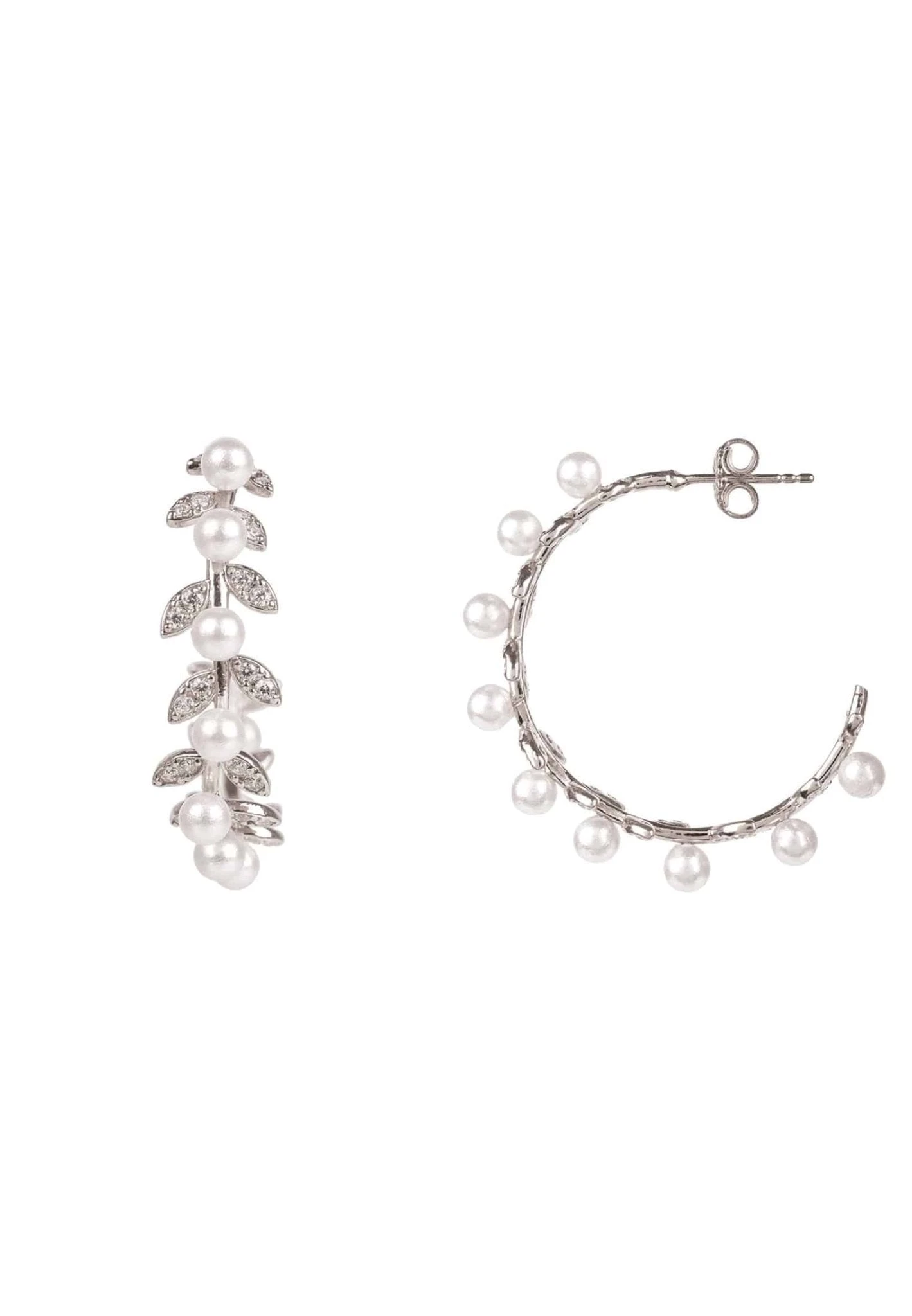 Latelita Pearl Laurel Hoop Earrings Silver