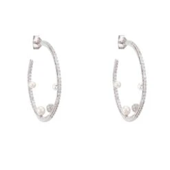 Latelita Pearl & Sparkles Hoop Earrings Silver