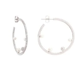 Latelita Pearl & Sparkles Hoop Earrings Silver -Ornavique Sales pearl sparkles hoop earrings silver 742452