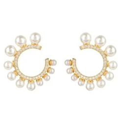 Latelita Pearl Sweeping Hoop Earrings Gold 6 Latelita Pearl Sweeping Hoop Earrings Gold -Ornavique Sales pearl sweeping hoop earrings gold 607624