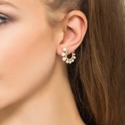 Latelita Pearl Sweeping Hoop Earrings Rosegold -Ornavique Sales pearl sweeping hoop earrings rosegold 609646