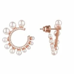 Latelita Pearl Sweeping Hoop Earrings Rosegold -Ornavique Sales pearl sweeping hoop earrings rosegold 747084