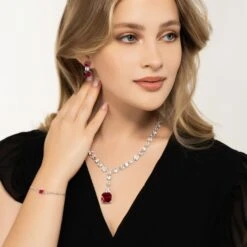 Latelita Penelope Ruby Statement Necklace Silver -Ornavique Sales penelope ruby statement necklace silver 539815