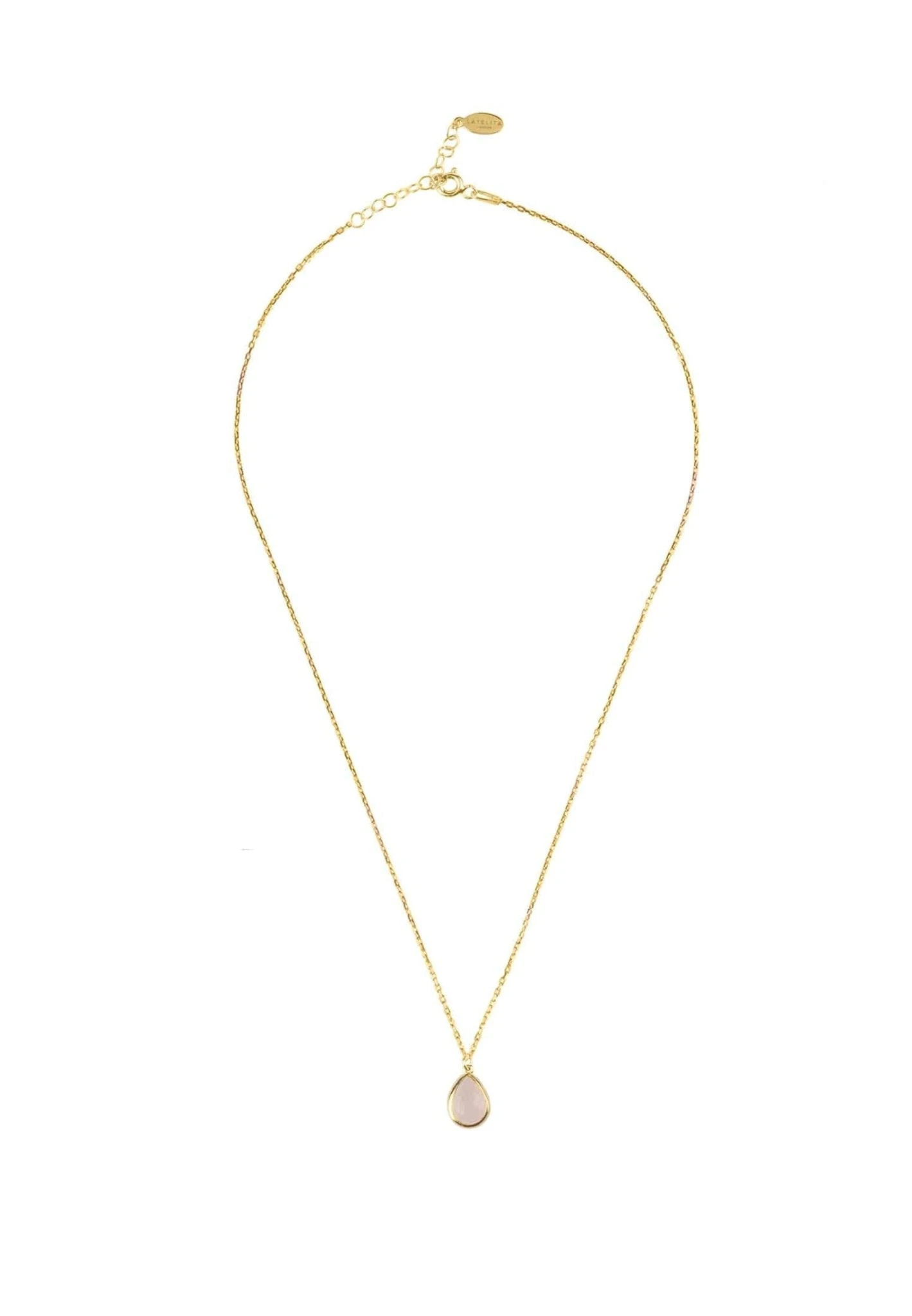 Latelita Pisa Mini Teardrop Necklace Gold Rose Quartz 4 Latelita Pisa Mini Teardrop Necklace Gold Rose Quartz - Image 4