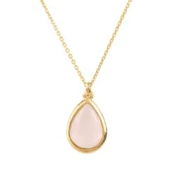 Latelita Pisa Mini Teardrop Necklace Gold Rose Quartz
