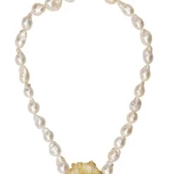 Latelita Poppy Flower Baroque Pearl Necklace Lemon Gold -Ornavique Sales poppy flower baroque pearl necklace lemon gold 262698