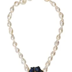 Latelita Poppy Flower Baroque Pearl Necklace Sapphire Blue Gold -Ornavique Sales poppy flower baroque pearl necklace sapphire blue gold 193437