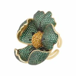 Latelita Poppy Flower Green Ring Gold