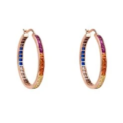Latelita Rainbow Baguette Hoop Earrings Rosegold