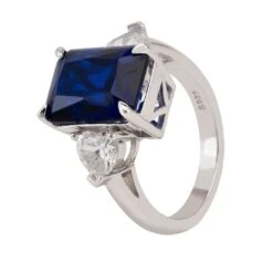 Latelita Rania Rectangle Gemstone Ring Silver Sapphire