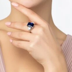 Latelita Rania Rectangle Gemstone Ring Silver Sapphire -Ornavique Sales rania rectangle gemstone ring silver sapphire 483250