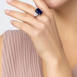 Latelita Rania Rectangle Gemstone Ring Silver Sapphire -Ornavique Sales rania rectangle gemstone ring silver sapphire 801505