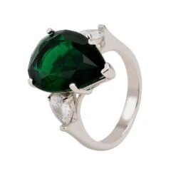 Latelita Rania Teardrop Gemstone Ring Silver Emerald