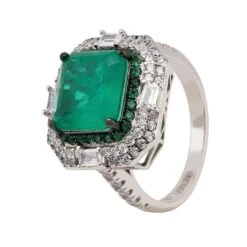 Latelita Rosalind Cocktail Ring Silver Colombian Emerald