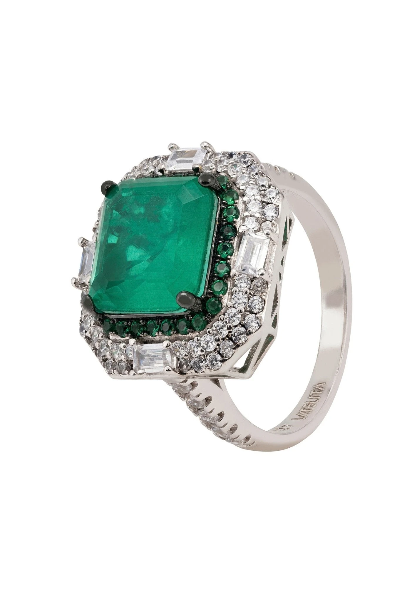Latelita Rosalind Cocktail Ring Silver Colombian Emerald 1 Latelita Rosalind Cocktail Ring Silver Colombian Emerald