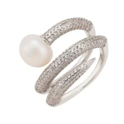 Latelita Slinky Pearl Cocktail Ring Silver