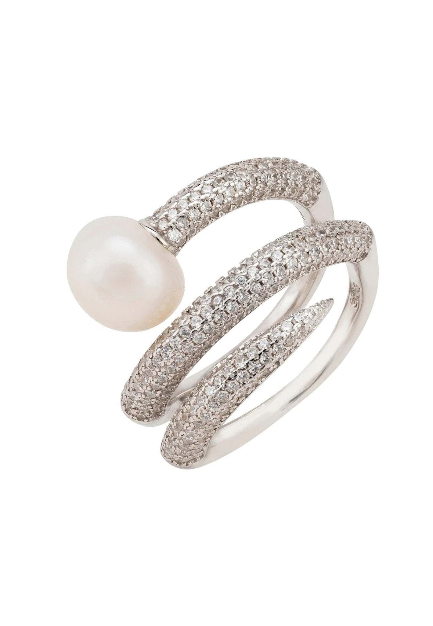 Latelita Slinky Pearl Cocktail Ring Silver 1 Latelita Slinky Pearl Cocktail Ring Silver