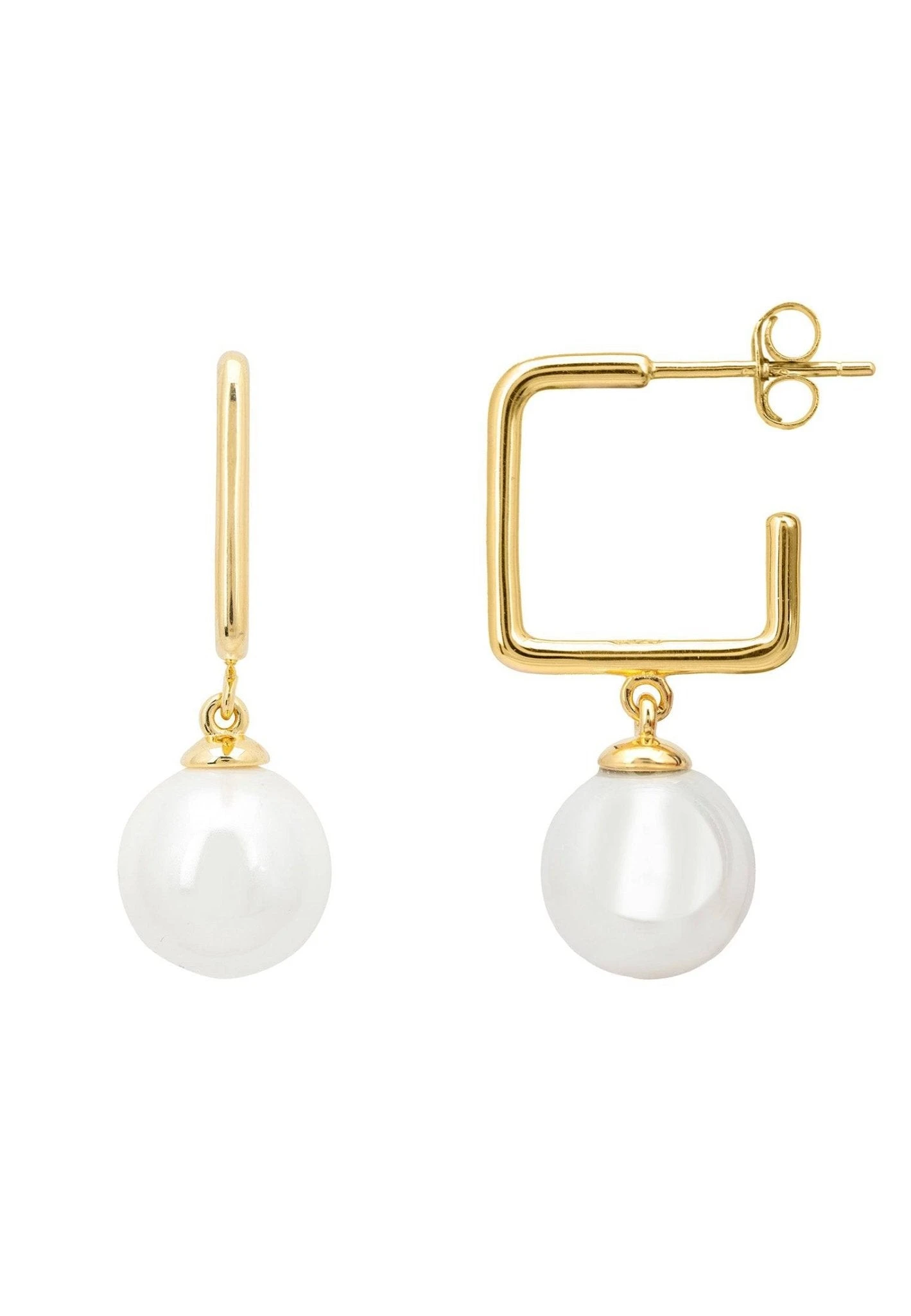 Latelita Square Hoop & Pearl Earring Gold