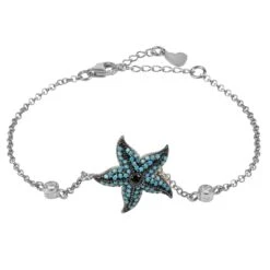 Latelita Starfish Blue Turquoise Gemstone Bracelet Silver