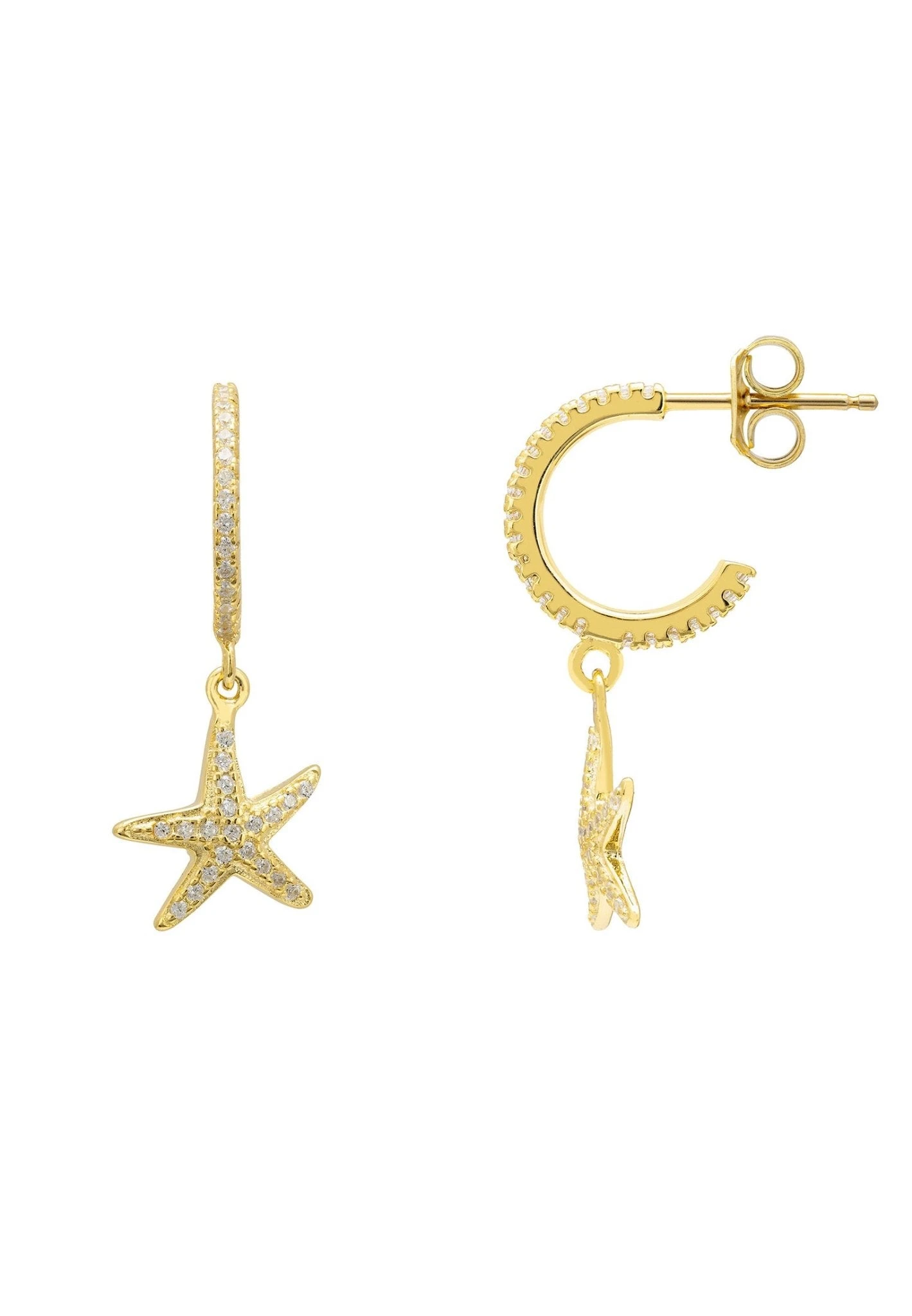Latelita Starfish Sparkling Hoop Earrings Gold 3 Latelita Starfish Sparkling Hoop Earrings Gold - Image 3