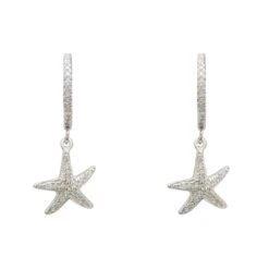 Latelita Starfish Sparkling Hoop Earrings Silver