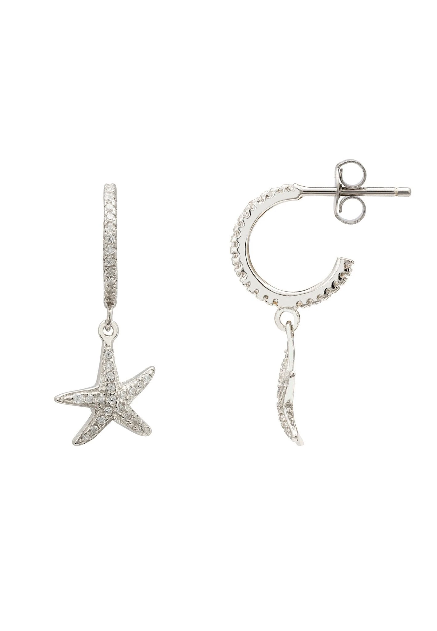 Latelita Starfish Sparkling Hoop Earrings Silver 3 Latelita Starfish Sparkling Hoop Earrings Silver - Image 3