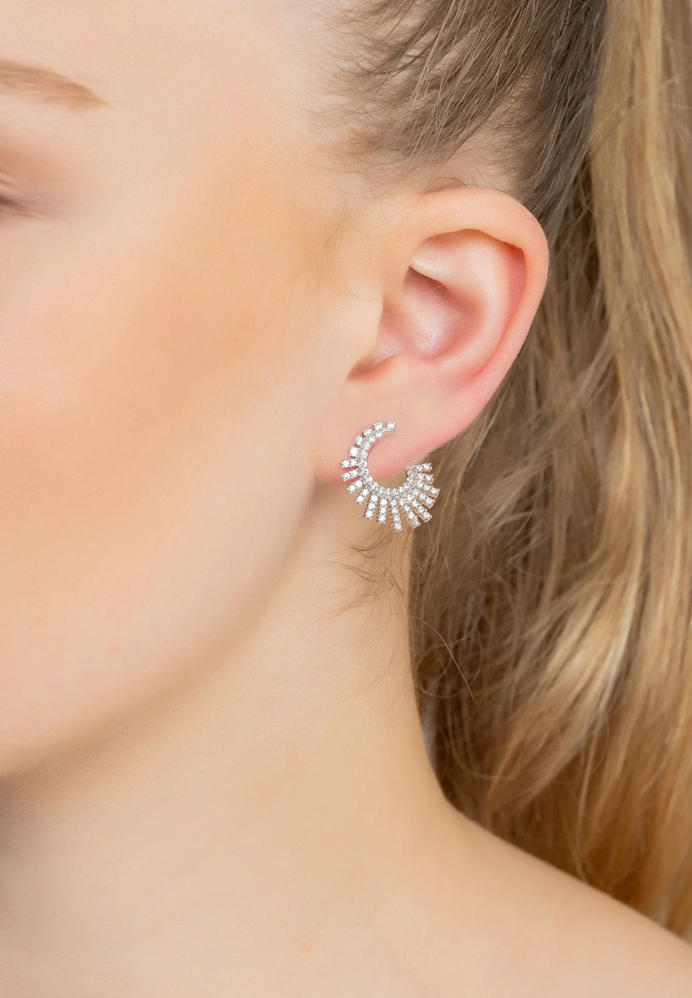 Latelita Sweeping Arc Hoop Earrings Silver 2 Latelita Sweeping Arc Hoop Earrings Silver - Image 2