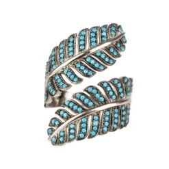 Latelita Tropical Leaf Cocktail Ring Blue Turquoise Silver