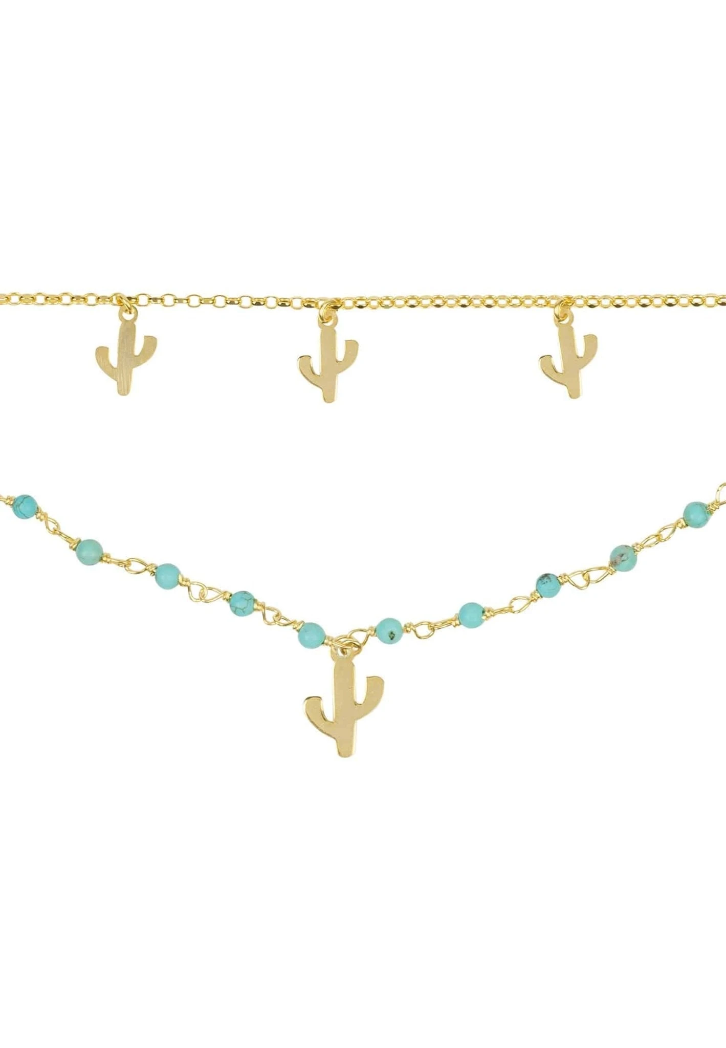 Latelita Turquoise Cactus Double Strand Bracelet Gold 3 Latelita Turquoise Cactus Double Strand Bracelet Gold - Image 3