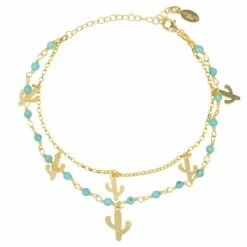 Latelita Turquoise Cactus Double Strand Bracelet Gold