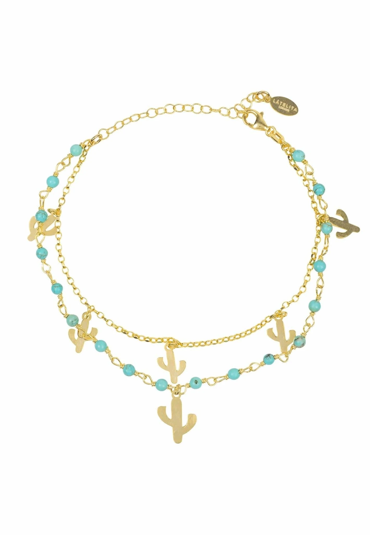 Latelita Turquoise Cactus Double Strand Bracelet Gold 1 Latelita Turquoise Cactus Double Strand Bracelet Gold