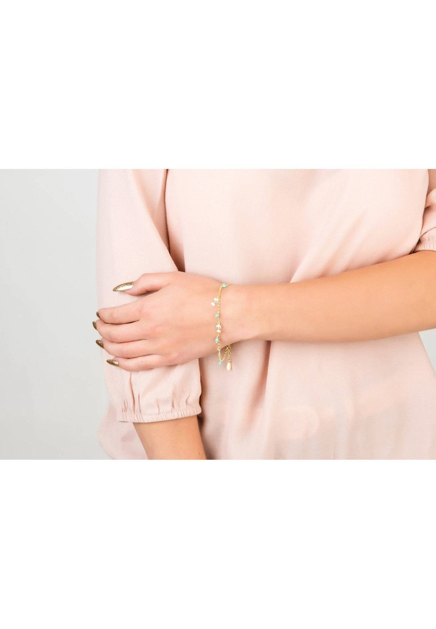 Latelita Turquoise Palm Tree Gemstone Bracelet Gold 2 Latelita Turquoise Palm Tree Gemstone Bracelet Gold - Image 2