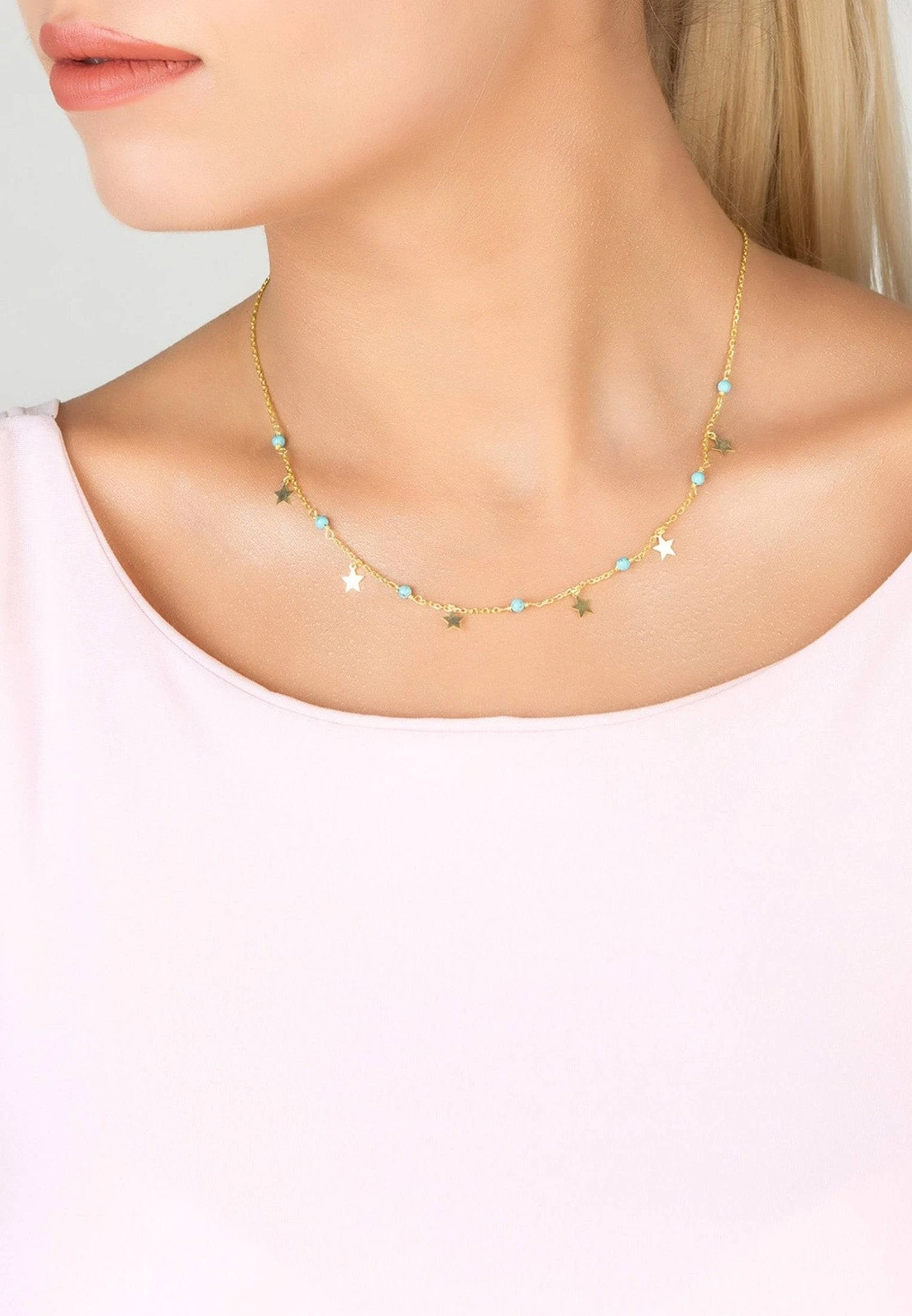 Latelita Turquoise Star Choker Necklace Gold 2 Latelita Turquoise Star Choker Necklace Gold - Image 2