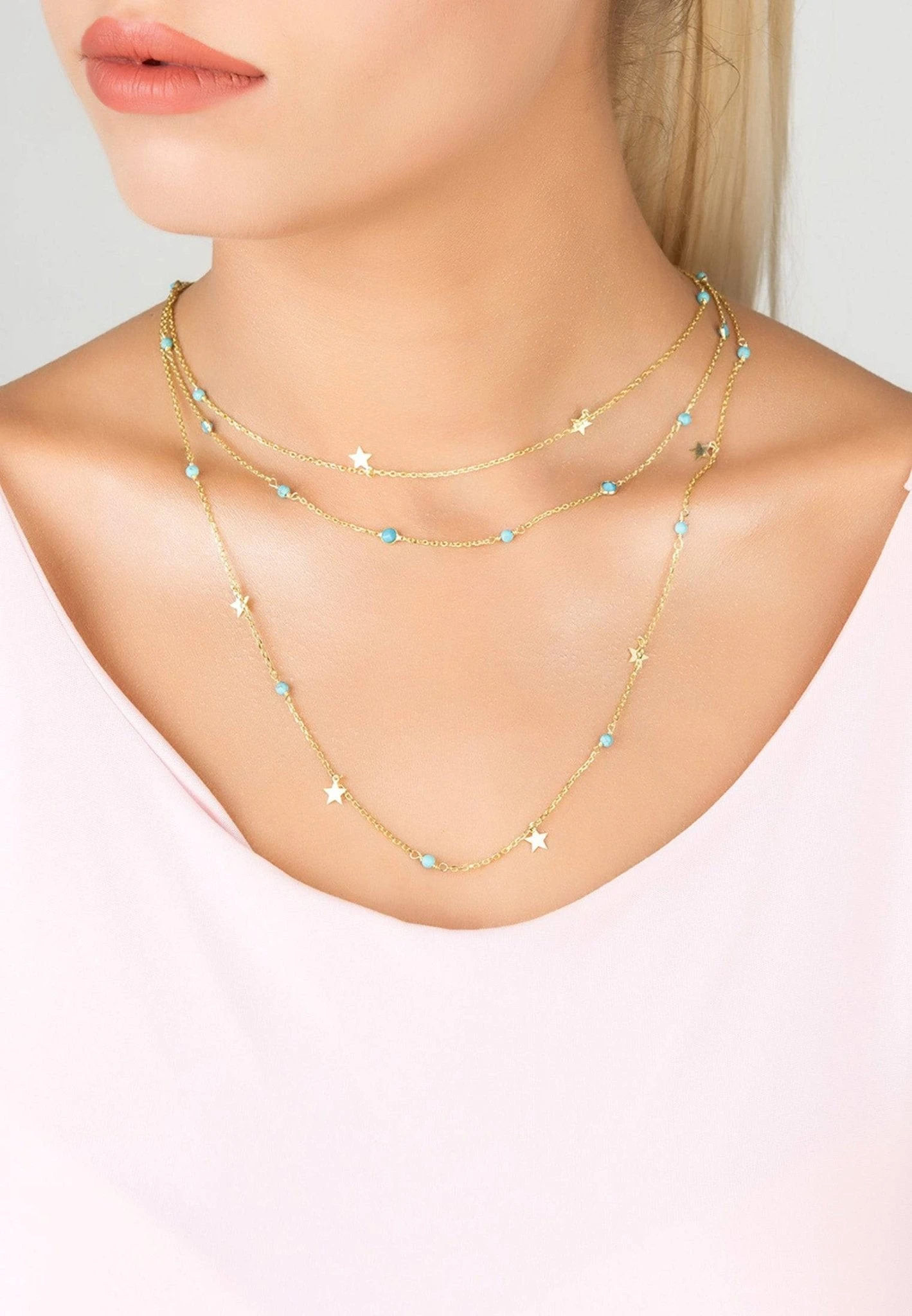 Latelita Turquoise Star Multi Strand Gemstone Necklace Gold 2 Latelita Turquoise Star Multi Strand Gemstone Necklace Gold - Image 2