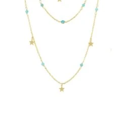 Latelita Turquoise Star Multi Strand Gemstone Necklace Gold