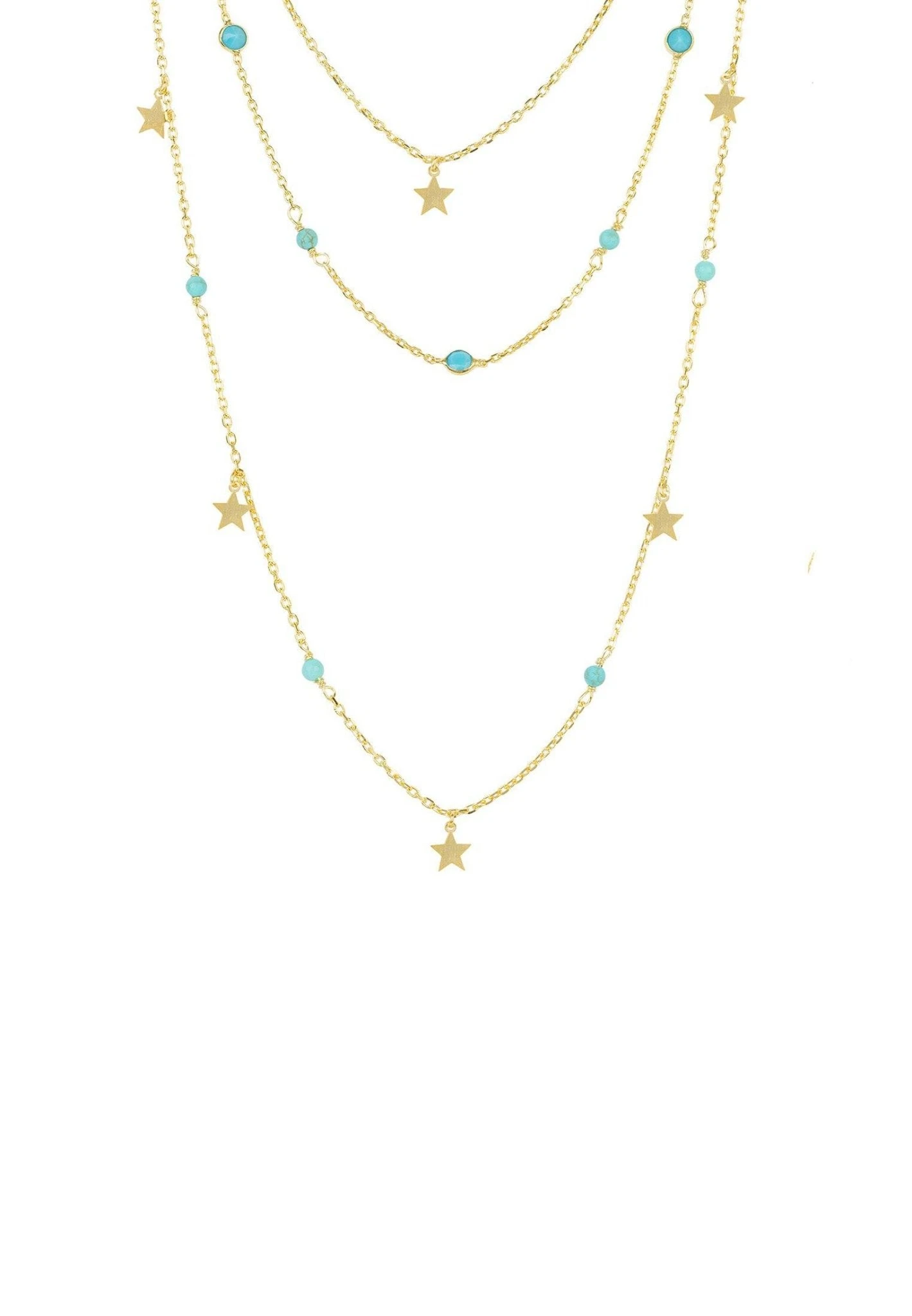Latelita Turquoise Star Multi Strand Gemstone Necklace Gold 1 Latelita Turquoise Star Multi Strand Gemstone Necklace Gold