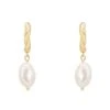 Latelita Twisted Flax Pearl Hoop Earrings Gold