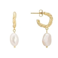 Latelita Twisted Flax Pearl Hoop Earrings Gold -Ornavique Sales twisted flax pearl hoop earrings gold 576672