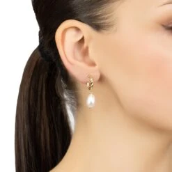 Latelita Twisted Flax Pearl Hoop Earrings Rosegold -Ornavique Sales twisted flax pearl hoop earrings rosegold 728666