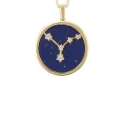 Latelita Zodiac Lapis Lazuli Gemstone Star Constellation Pendant Necklace Gold Cancer
